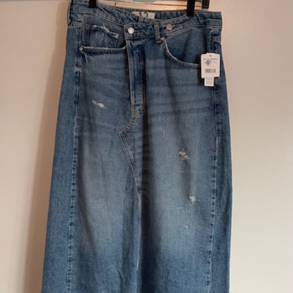Free People Dresses & Skirts - NWT Free People Skirt Asymmetrical Long Denim Button Fly Size 12 Medium Large